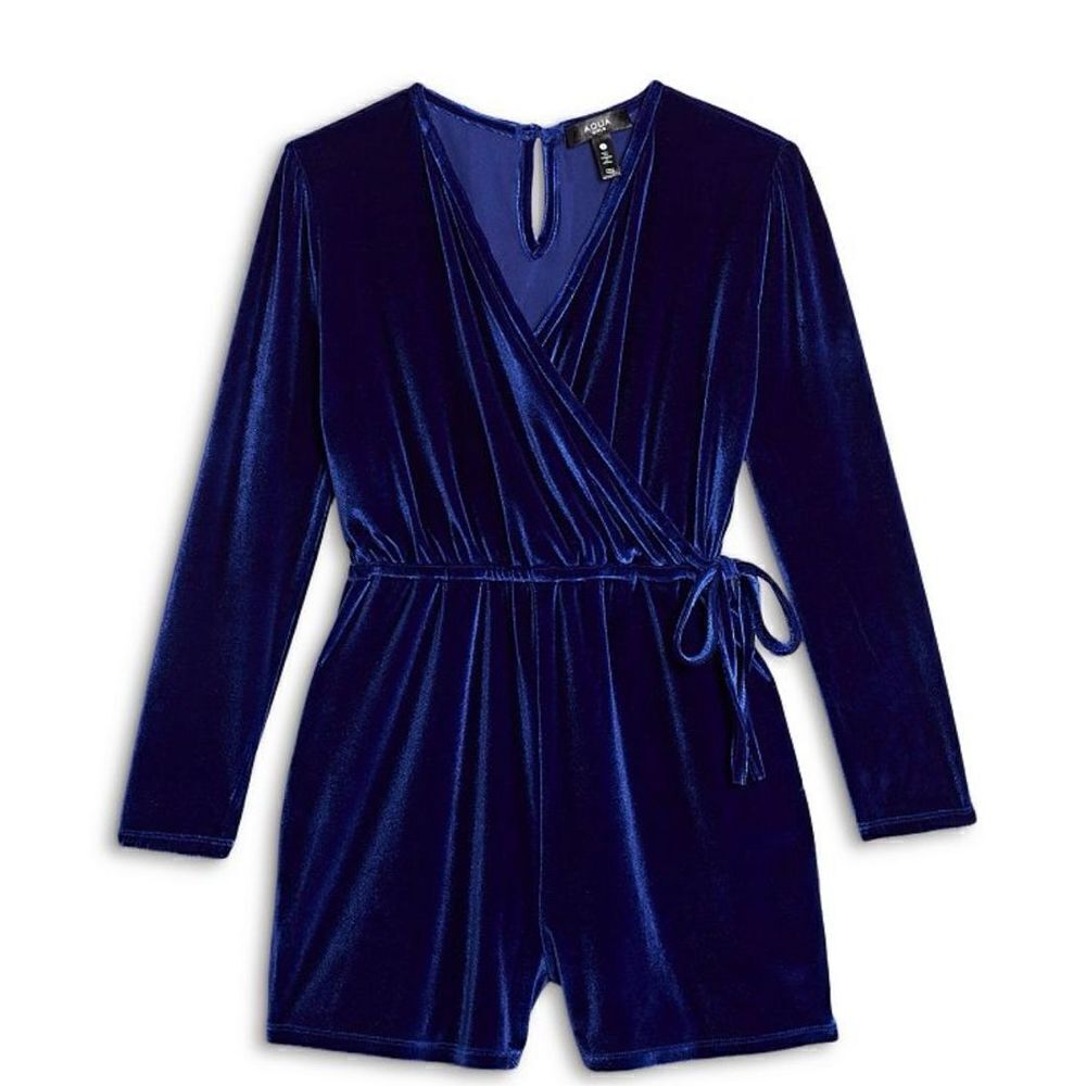AQUA Girls NWT Velvet Romper Long Sleeve Tie Side Size XL